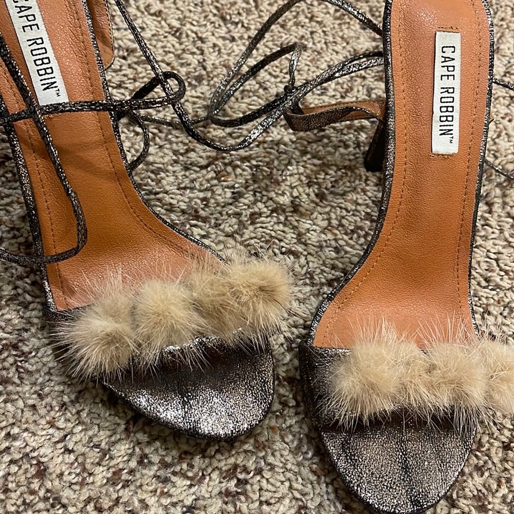 Fluffy sparkly Tie up heels.